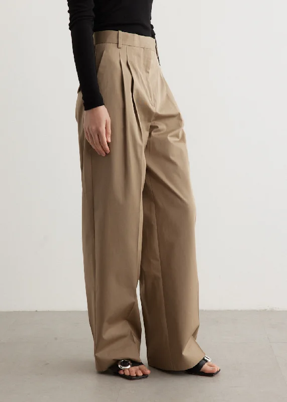 Wide Leg Pleated Chino Trousers