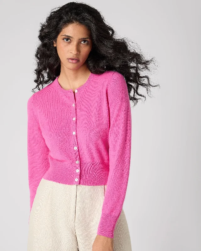 Women's Ivy Cropped Cashmere Cardigan Vibrant Pink