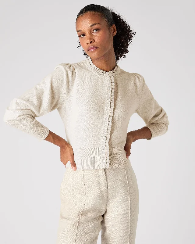 Women's Ruffle Trim Cashmere Cardigan Almond White