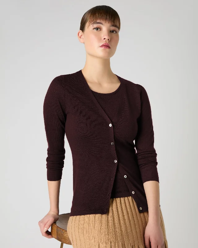 Women's Mia Superfine Cashmere V Neck Cardigan Clove Brown