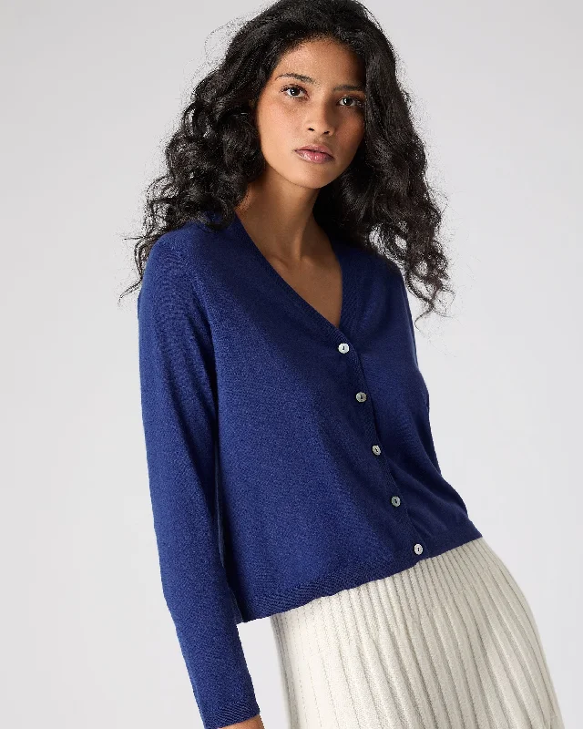 Women's Superfine Cashmere V Neck Cardigan Indigo Blue