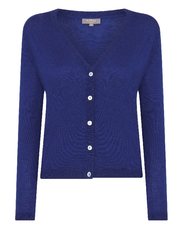 Women's Superfine Cashmere V Neck Cardigan Indigo Blue