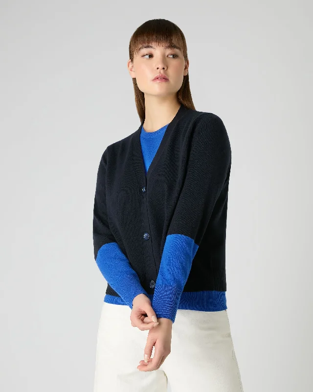 Women's V Neck Relaxed Cashmere Cardigan Navy Blue