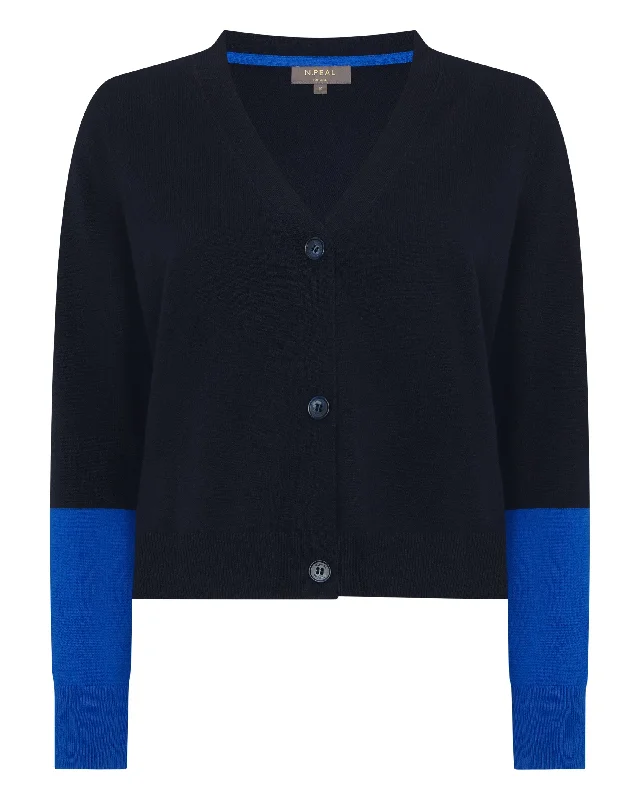 Women's V Neck Relaxed Cashmere Cardigan Navy Blue