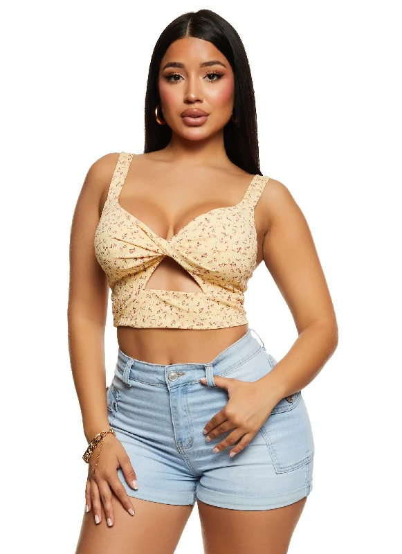 Floral Print Cut Out Crop Top