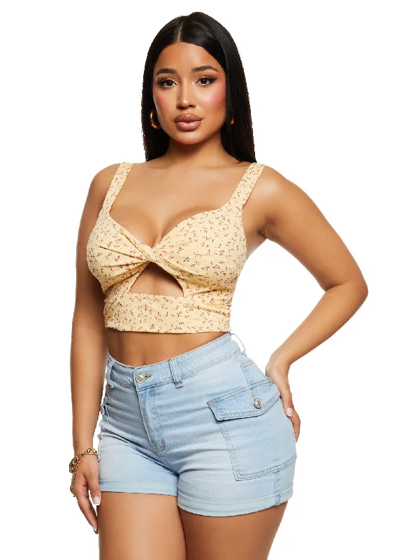 Floral Print Cut Out Crop Top