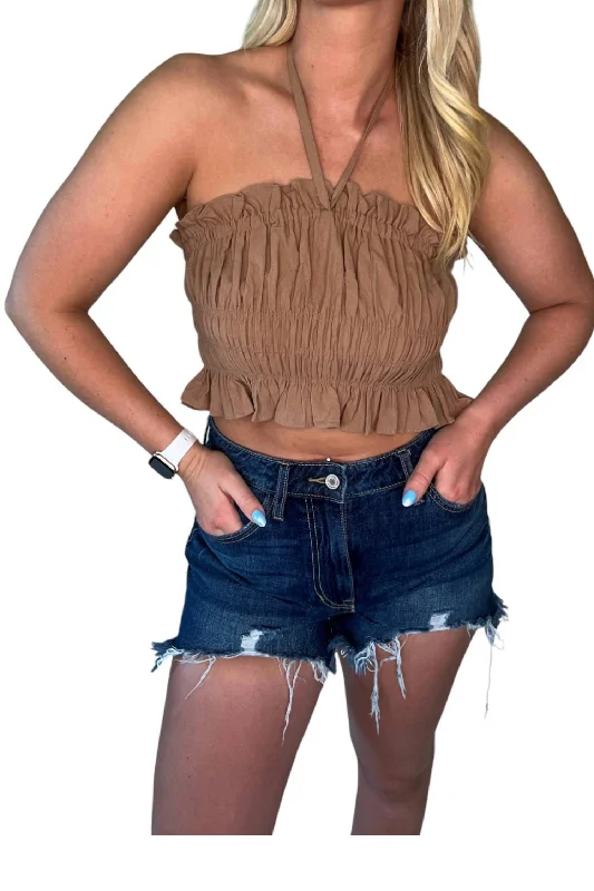 Avery Halter Neck Top In Brown