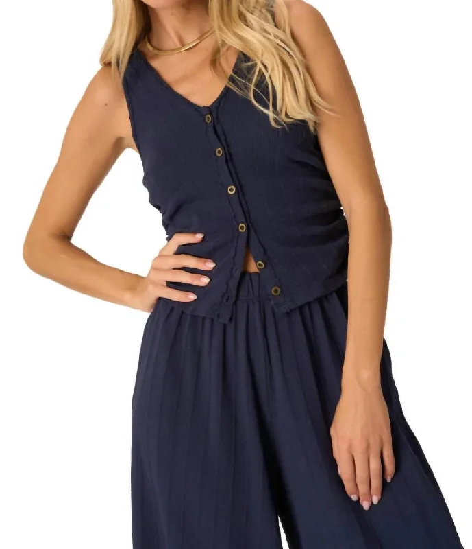 Come Together Button Front Tank In Navy