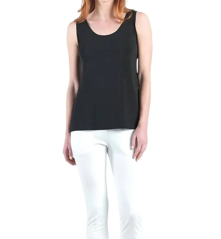 Scoop Neck Mid Hip Length Tank Top In Black