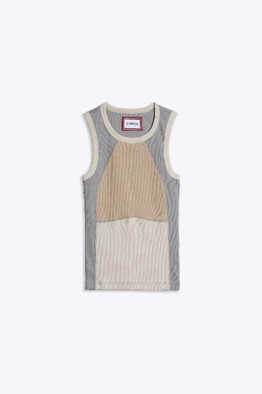 Wave Blocked Hvy Stretch Rib Racer Tank (Fog Tonal)