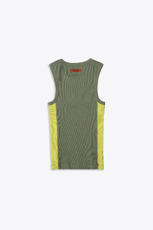 Wave Blocked Hvy Stretch Rib Racer Tank (Lichen Tonal)