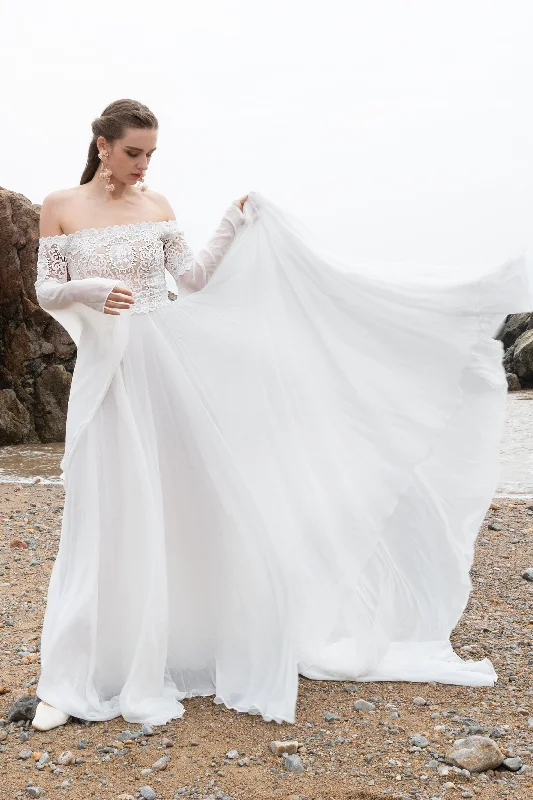 A-Line Court Train Chiffon Lace Wedding Dress CW2223