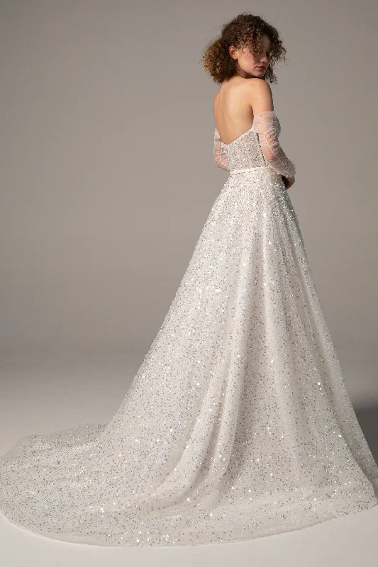 A-Line Court Train Sequined Wedding Dress CW2381