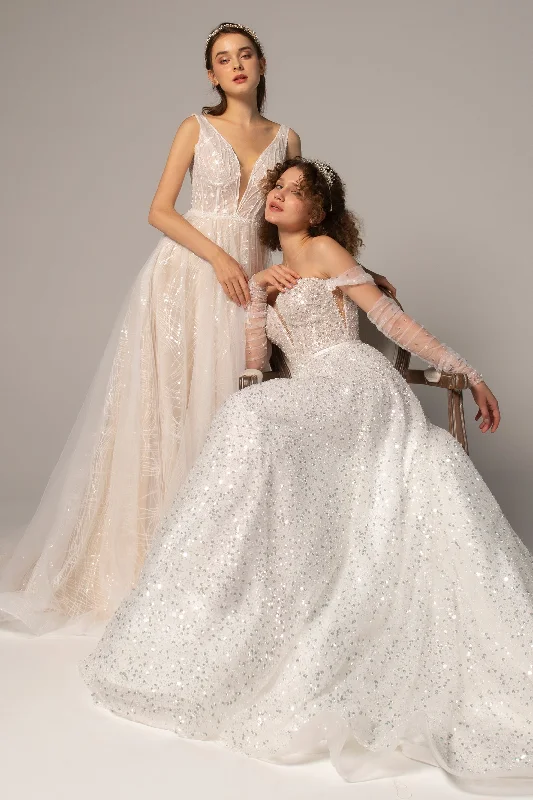 A-Line Court Train Sequined Wedding Dress CW2381