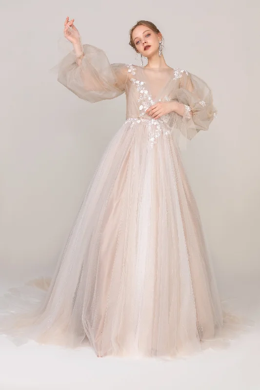 A-Line Court Train Tulle Wedding Dress CW2421