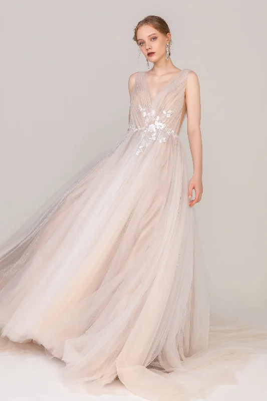 A-Line Court Train Tulle Wedding Dress CW2421