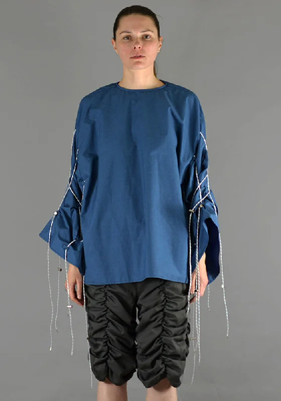 AFTER HOMEWORK UNISEX SIA LONG SLEEVE TOP W/CORD ON THE SLEEVES BLUE