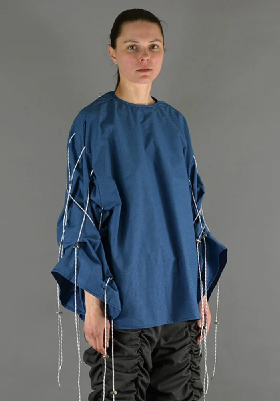 AFTER HOMEWORK UNISEX SIA LONG SLEEVE TOP W/CORD ON THE SLEEVES BLUE