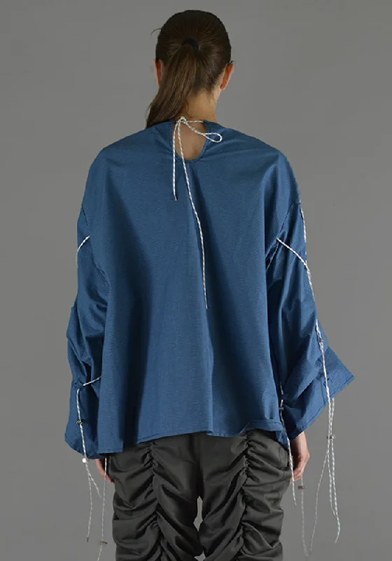 AFTER HOMEWORK UNISEX SIA LONG SLEEVE TOP W/CORD ON THE SLEEVES BLUE