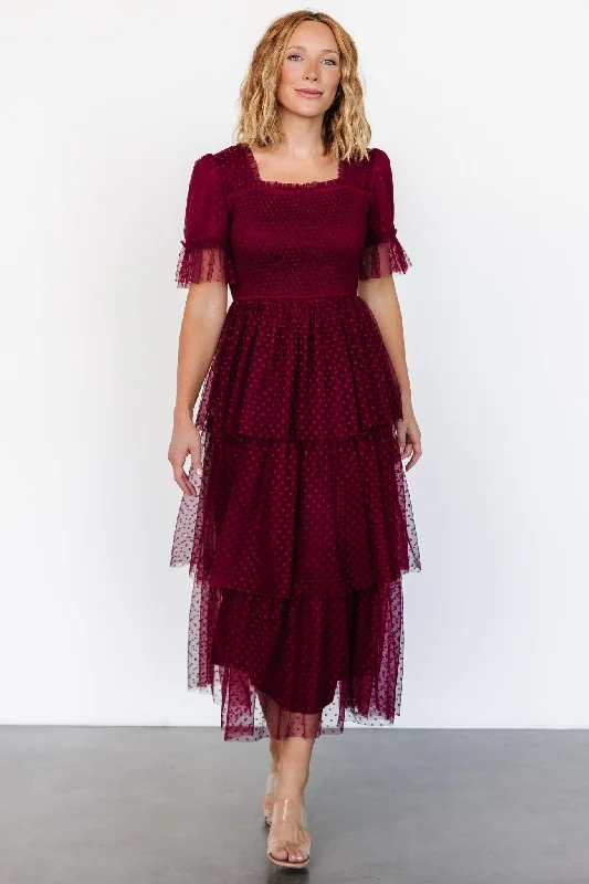 Alana Tulle Tiered Dress | Burgundy