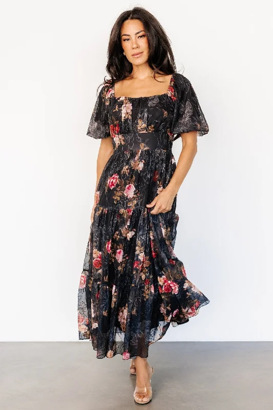 Annabeth Midi Dress | Black Floral