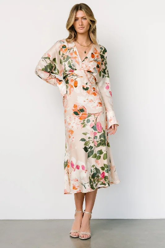 Bari Satin Midi Dress | Natural Floral