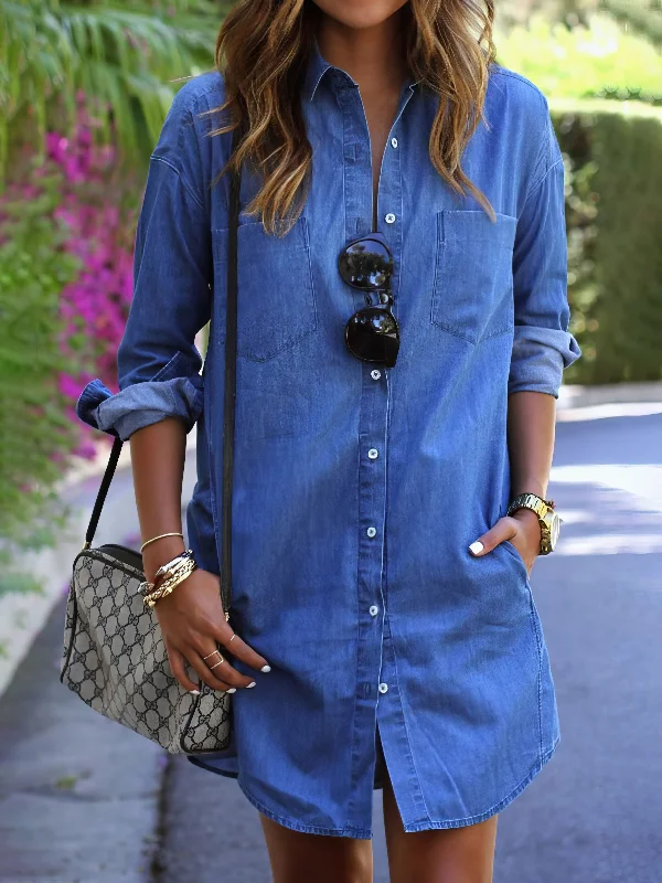 Casual Denim Long Sleeve Shirt Dress