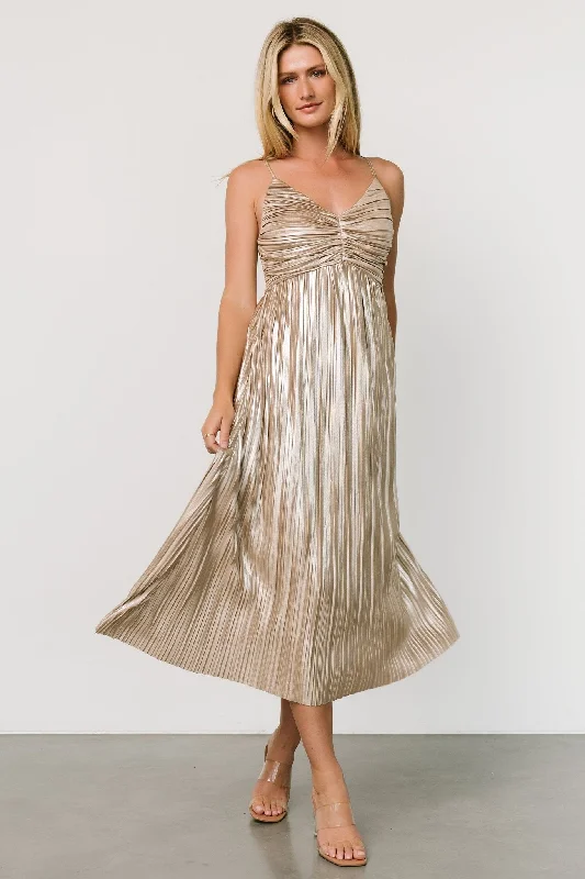 Cecilia Pleated Dress | Champagne