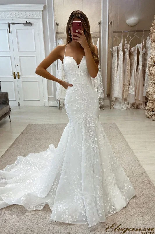 Charming Mermaid Sweetheart Tulle Wedding Dresses with Slit N123