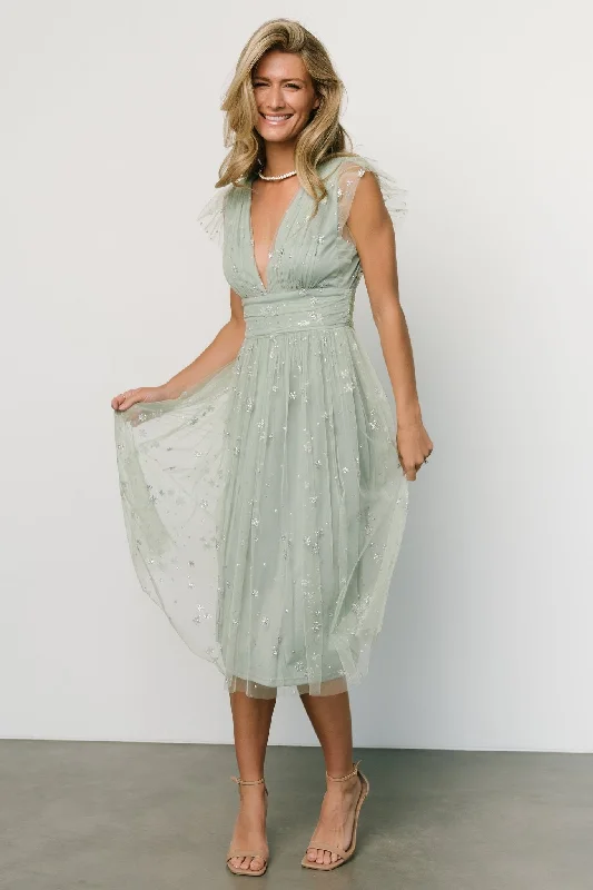 Chiara Shimmer Midi Dress | Sage + Silver