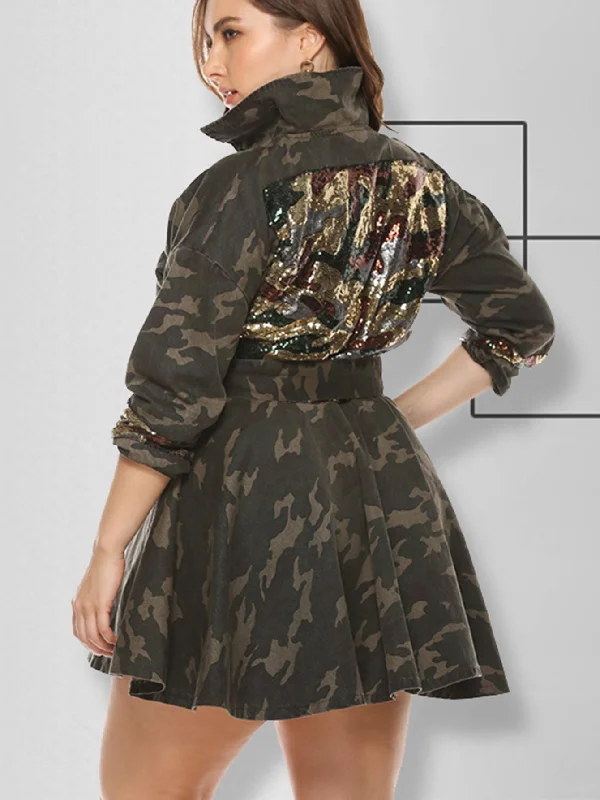 MegaBetty - Plus size Camouflage Belted Coat Dress