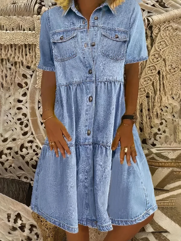 Down Loose Short Sleeve Denim Jean Dress