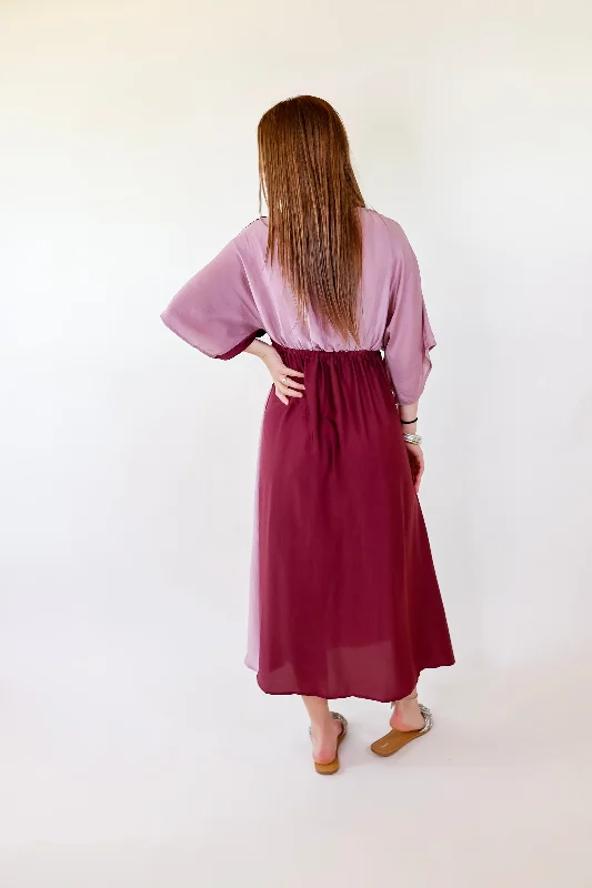 Take My Breath Away Front Knot Color Block Midi Dress in Purple Mix