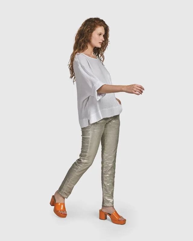 Iconic Stretch Jeans, Metallic Luster