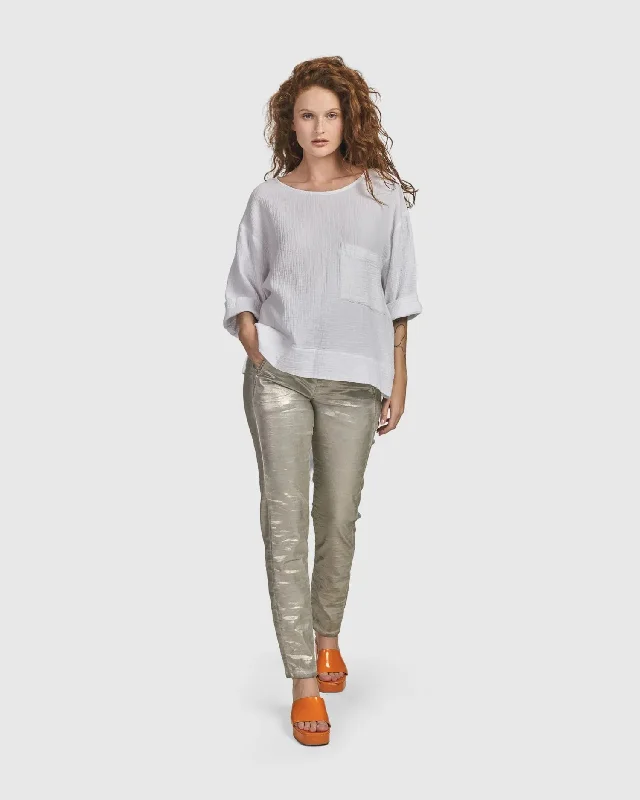 Iconic Stretch Jeans, Metallic Luster