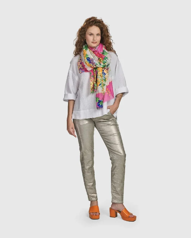 Iconic Stretch Jeans, Metallic Luster