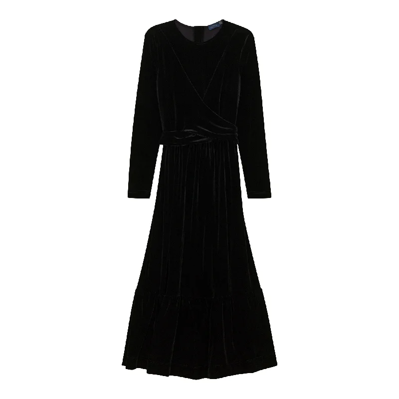 maxi dress velour wrap - black