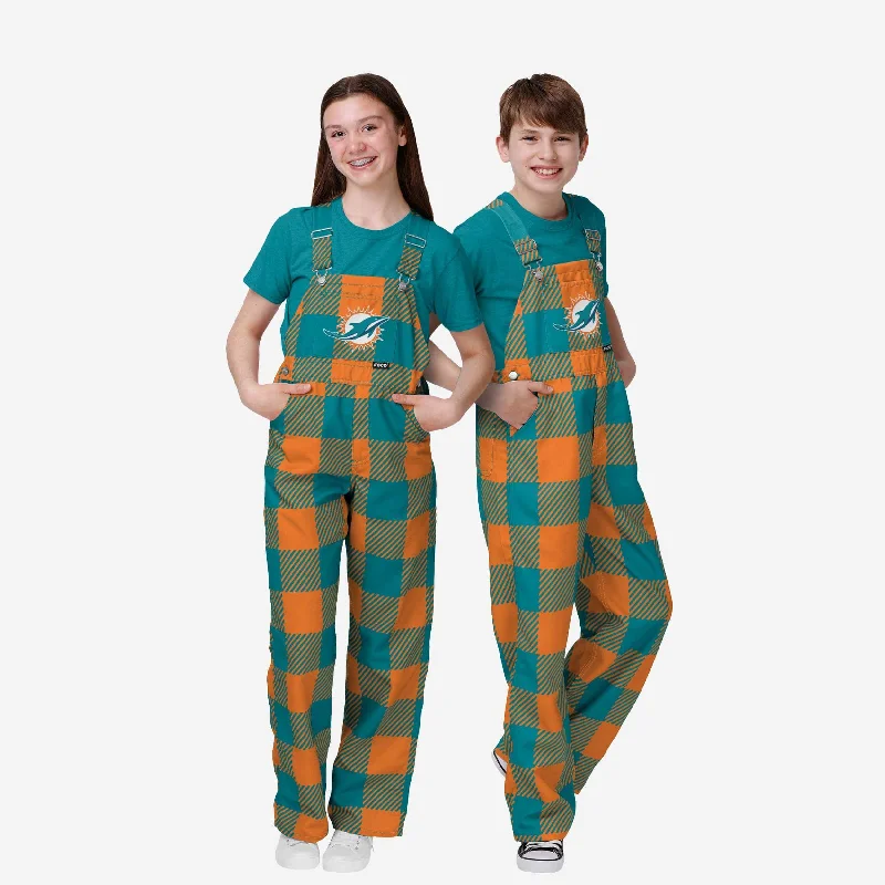 Miami Dolphins Youth Plaid Bib Overalls