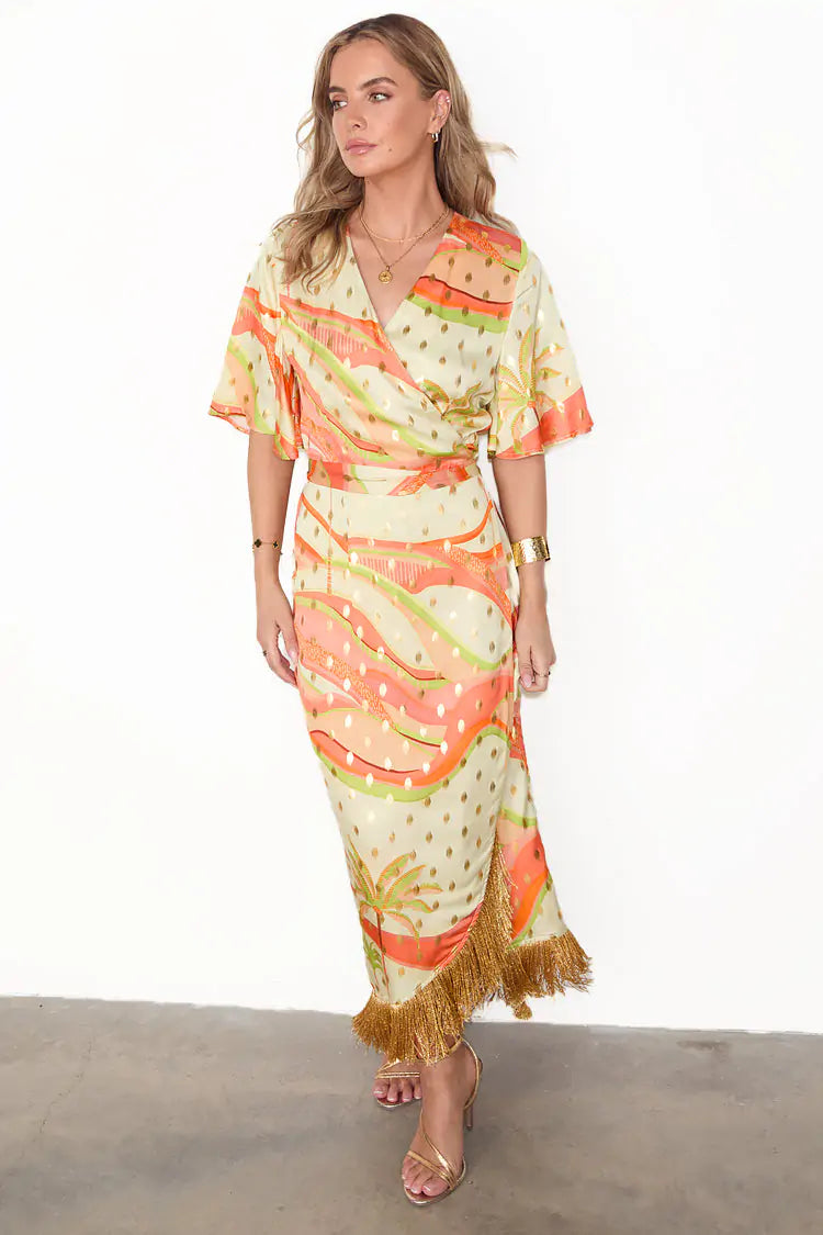 Never Fully Dressed Pastel Palm Ceryes Wrap Dress - Multi