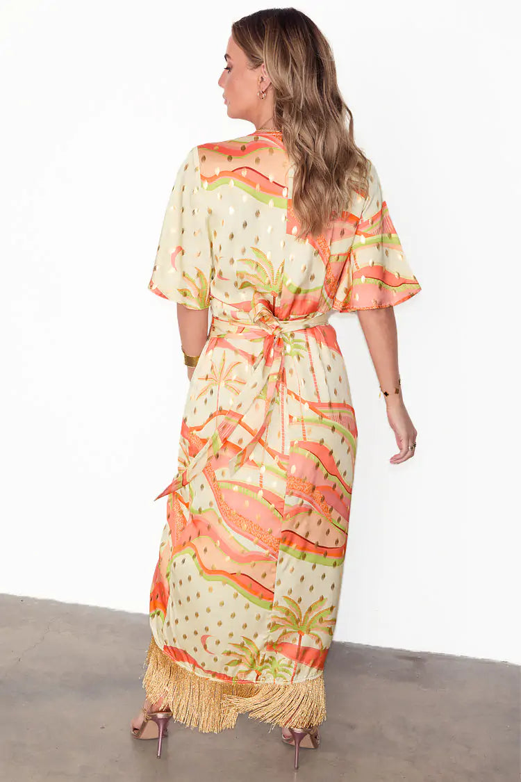 Never Fully Dressed Pastel Palm Ceryes Wrap Dress - Multi