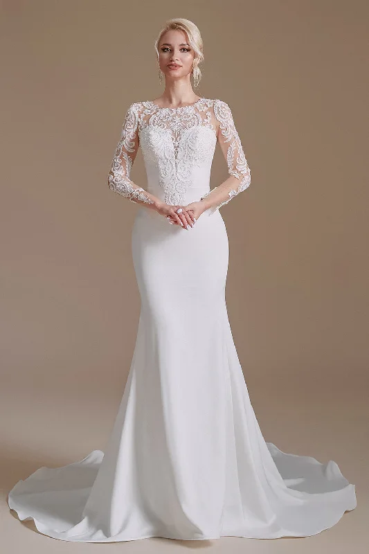 New Arrival Lace Mermaid Long Sleeve Chapel Train Wedding Dress