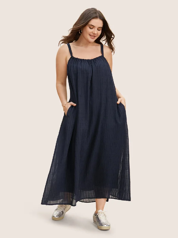 Plain Textured Drawstring Loose Fit Dress