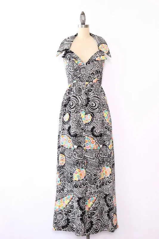 Psychedelic Doodle Print Collared Maxi XS/S