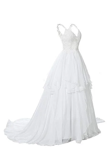 Straps V Neck Wedding Dresses Illusion Chiffon Beach Wedding Gown  Bridal Dresses