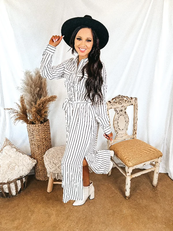 Dreaming of You Striped Button Up Maxi Dress in White