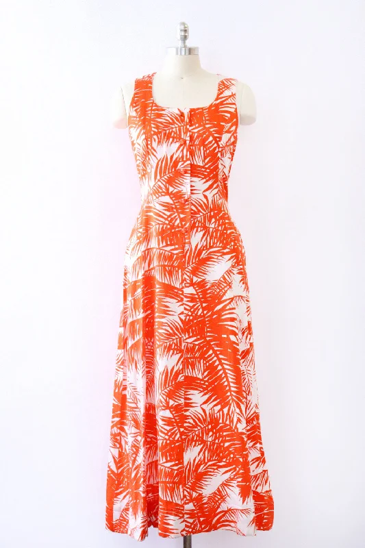 Tangerine Palm Print Maxi Dress S/M