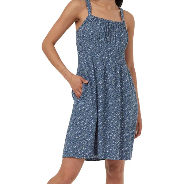 Tentree Women's Dresses - EcoWoven Crepe Smocked Dress - Canyon Blue/Flourish Floral