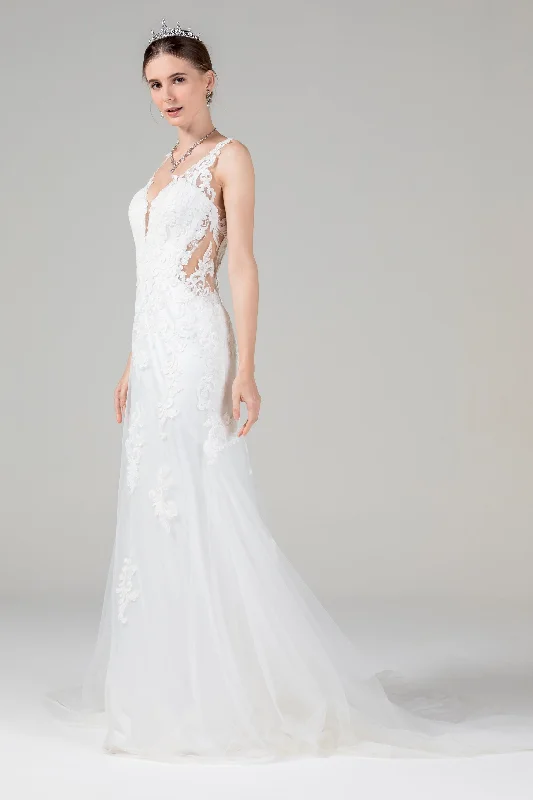 Trumpet-Mermaid Court Train Tulle Lace Wedding Dress CW2589