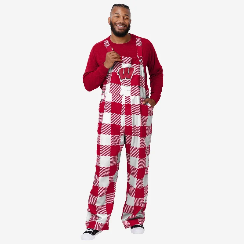 Wisconsin Badgers Mens Plaid Bib Overalls