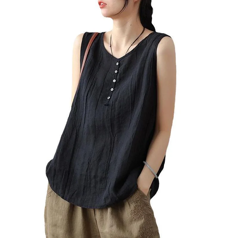 Women's Loose All-match Cotton And Linen Sleeveless Vest Top